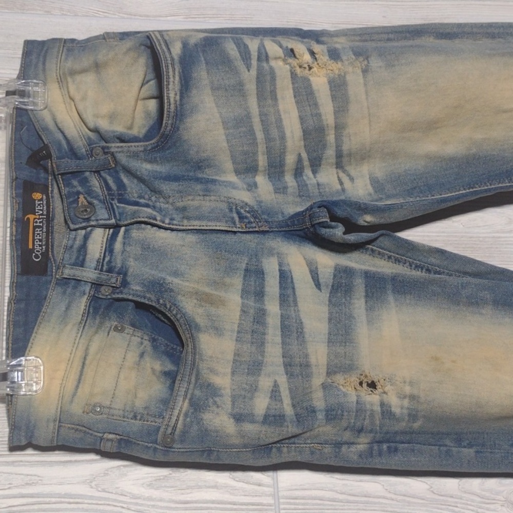 Distressed Copper Rivet Skinny Jeans - Picture 2 of 16
